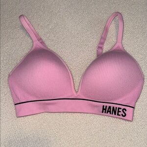 Hanes Pink Wireless Bra with Adjustable Straps
